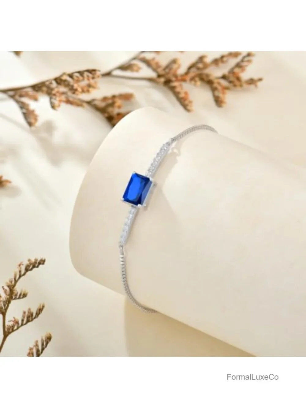 Sterling Silver Halo Rectangular Cubic Zirconia Bracelet